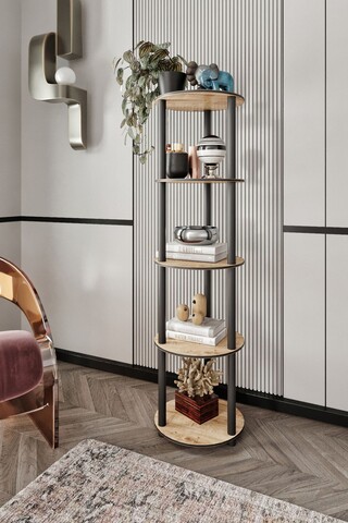Corp biblioteca, Hanah Home, Bookcase 5 Tiers Round, 34x140x34 cm, MDF , Stejar