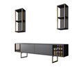 Comoda TV, Bexley, Gold Line, 180x30x48 cm, PAL, Antracit / Negru