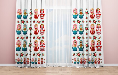 Set 2 draperii matryoshka, oyo kids, 140x240 cm, poliester, multicolor