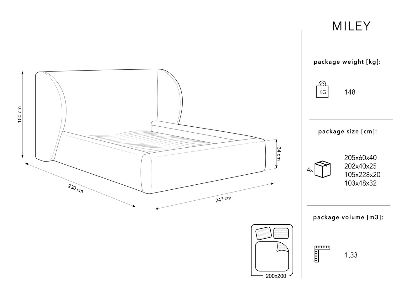 Pat tapitat cu tablie si lada depozitare, Miley, Micadoni Home, BL, 200x200 cm, catifea, albastru regal