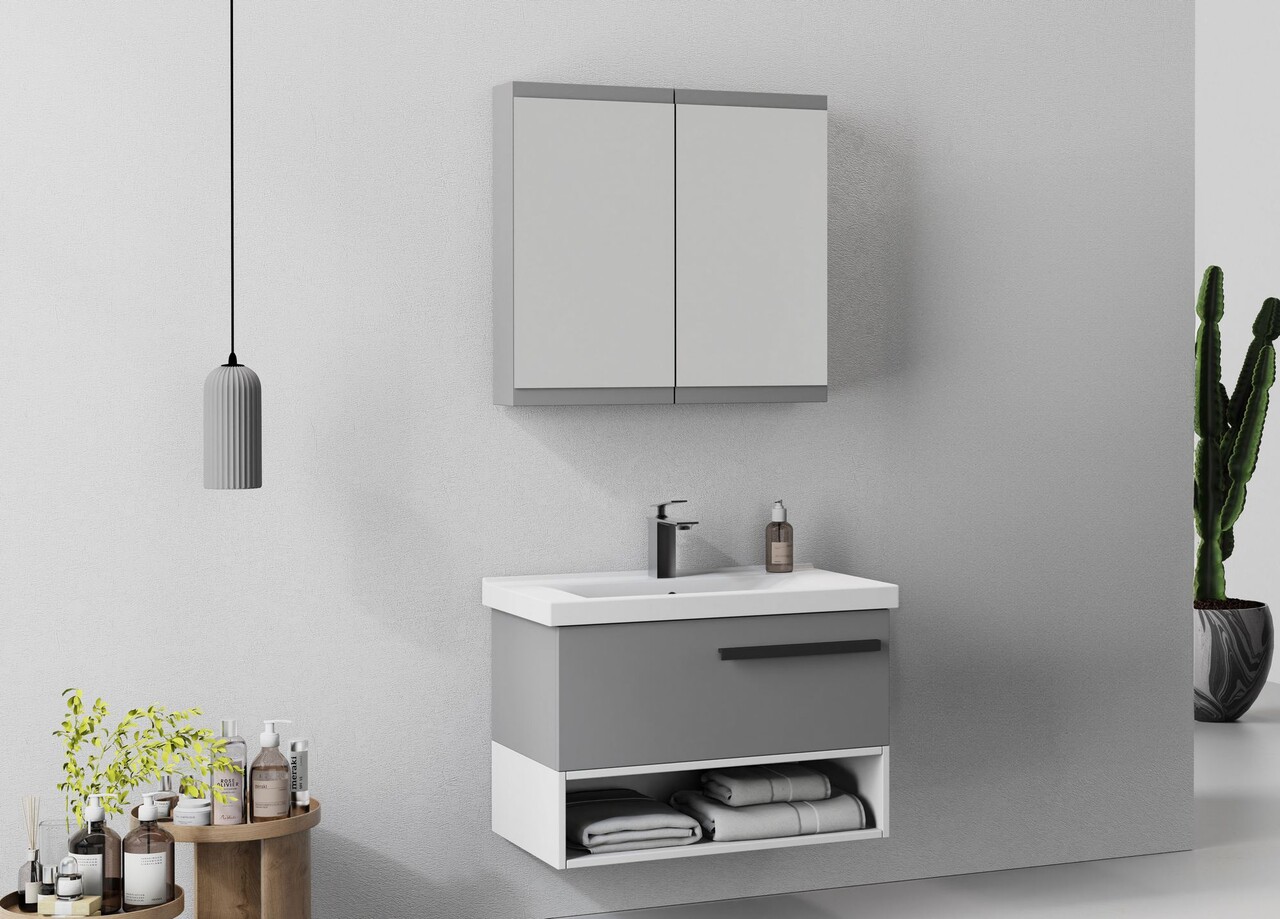 Set mobilier de baie (2 piese), Hanah Home, Blanc 80, Gri Mat - view 3