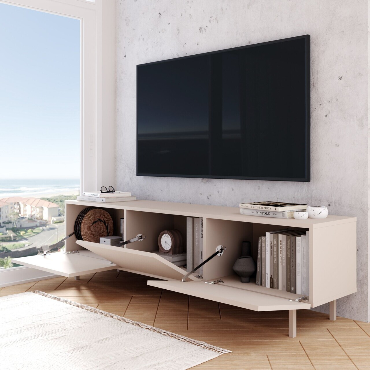 Comoda TV, Hanah Home, Coast, 180x47.3x36.8 cm, PAL, Nisip — imaginea 3