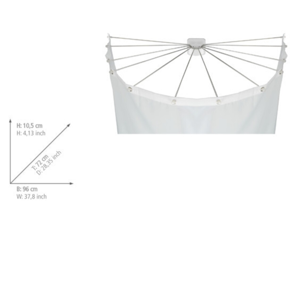 Suport pentru perdea de dus, Wenko, Shower Umbrella, 12 brate, 72 x 10.5 x 96 cm, inox - 1 | YEO