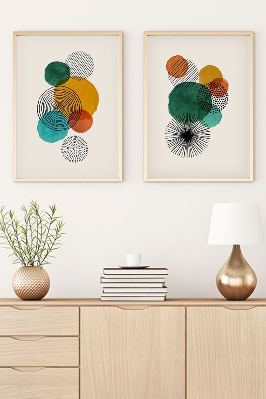 Set 2 tablouri decorative Huhu32 Cadru: 100% LEMN MASIV (Grosime: 25 cm) Multicolor