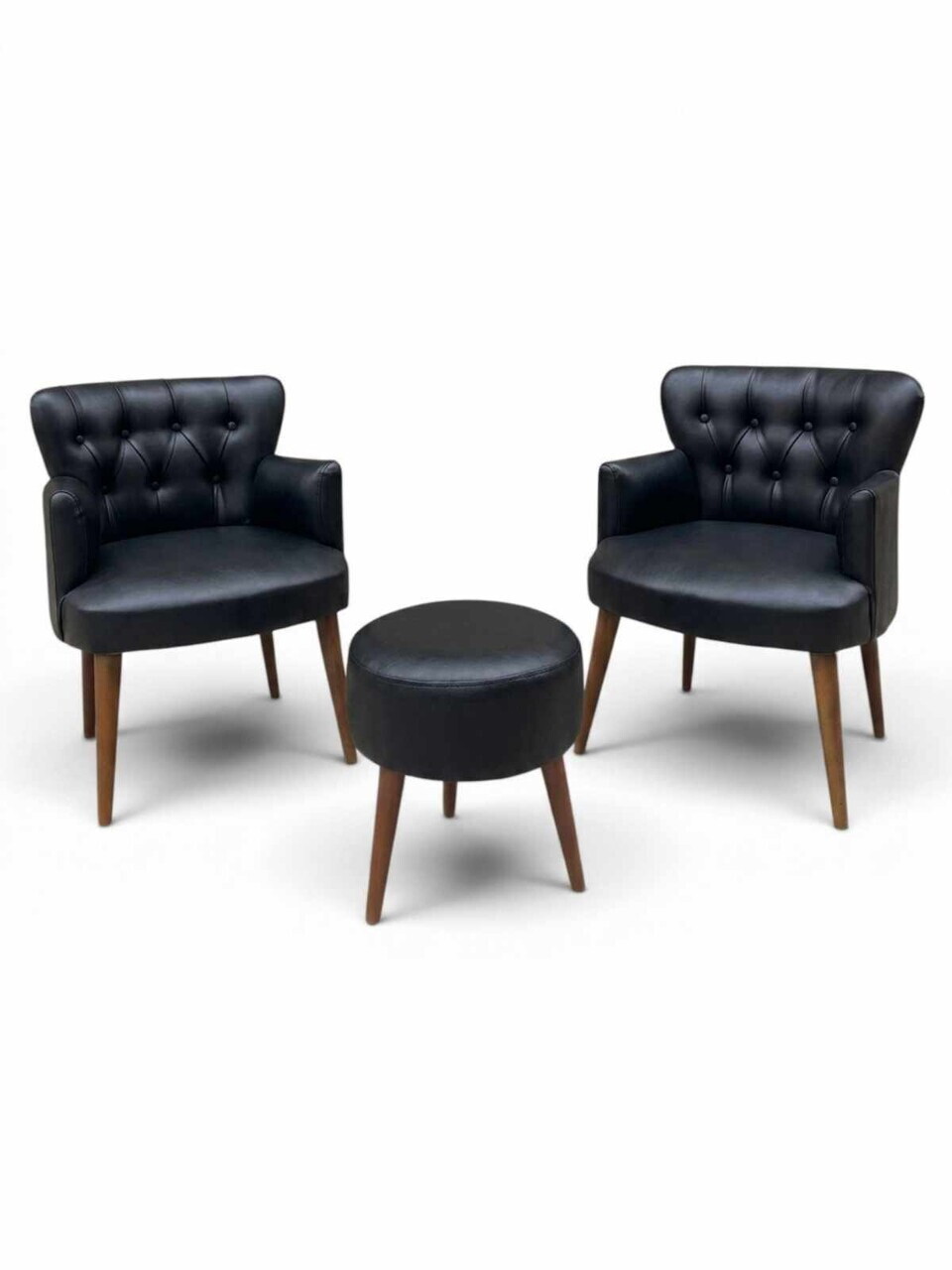 Set fotoliu cu aripioare și puf (3 piese), Atelier del Sofa, 281ELR1189, Negru — imaginea 2