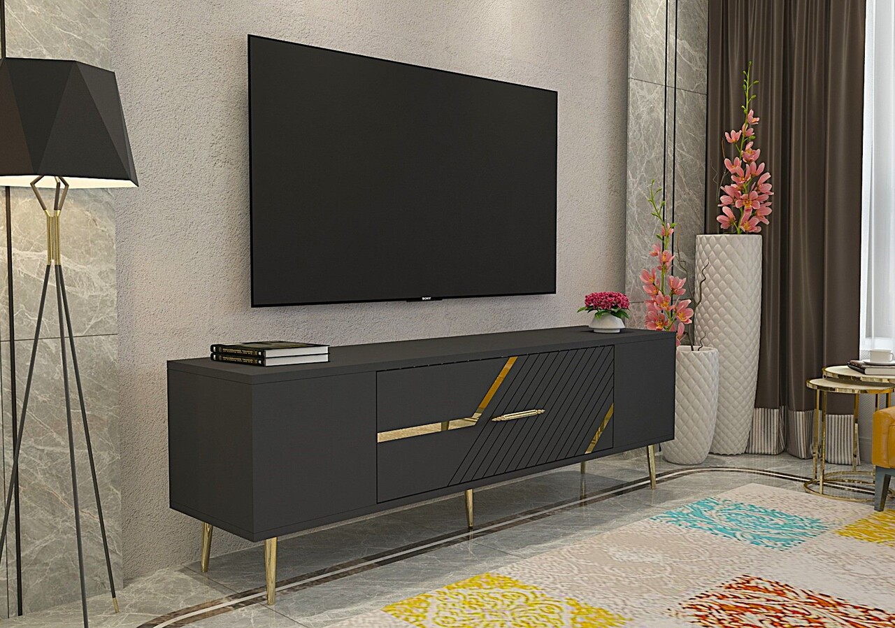 Comoda TV, Olivia, Dekolp5, Antracit / Aur - 1 | YEO