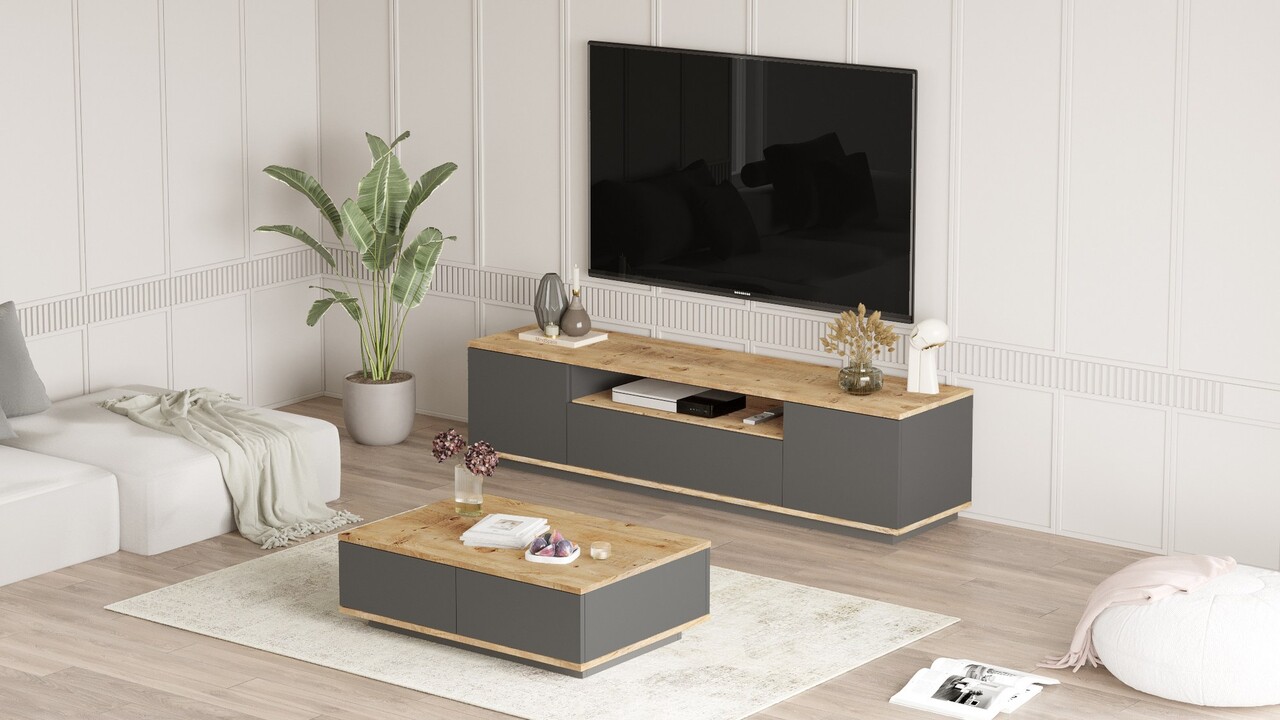 Set mobilier living, Hanah Home, FR17-AA, Pin Atlantic / Antracit - imagine 3