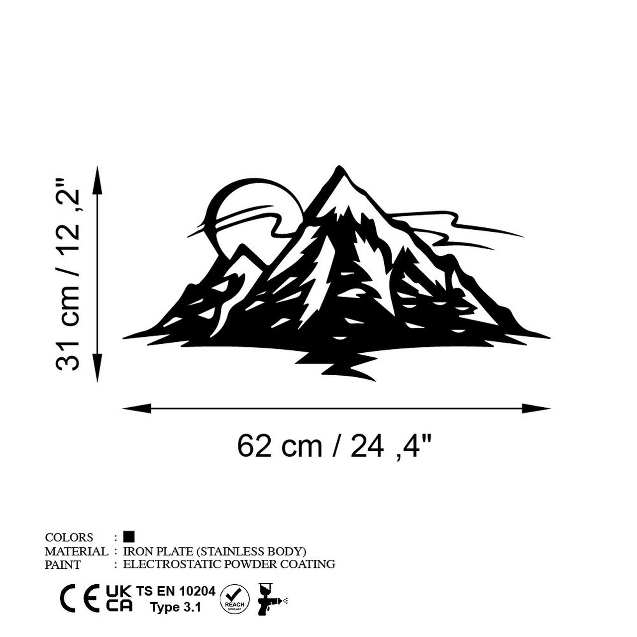 Decoratiune de perete, Mountain 25, Dimensiuni: 62 x 31 cm, Negru — imaginea 6