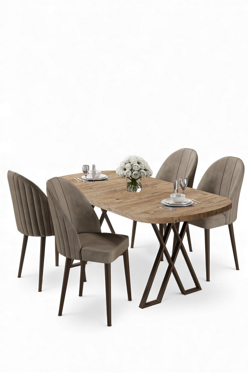 Set masă și scaune (5 bucăți), Hanah Home, Kaye, Pin Atlantic / Cappuccino - view 2