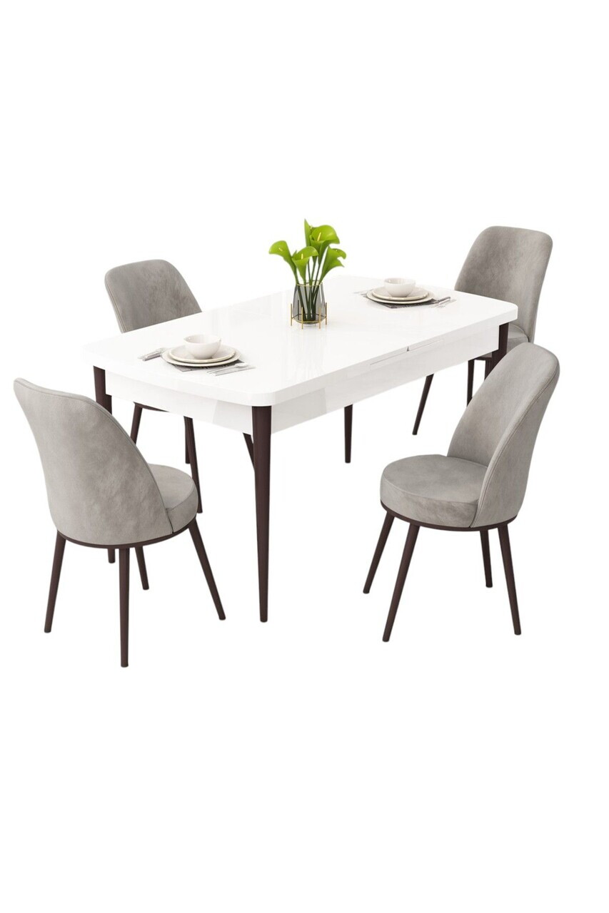 Set masa extensibila si scaune (5 piese), Hanah Home, Rax, Alb / Maro / Gri — imaginea 2