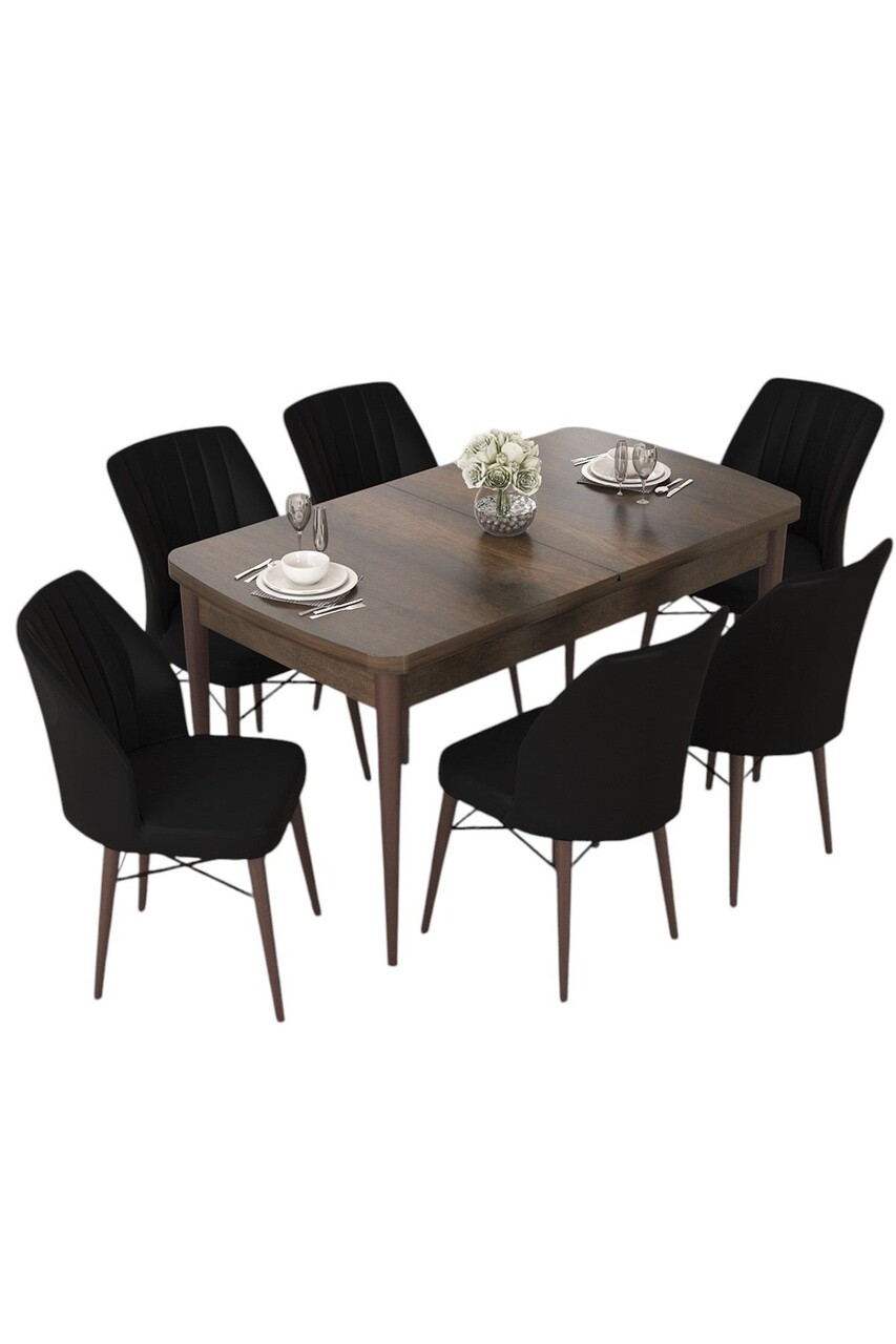 Set masa extensibila si scaune, Hanah Home, Nef, Baroc / Negru - view 2