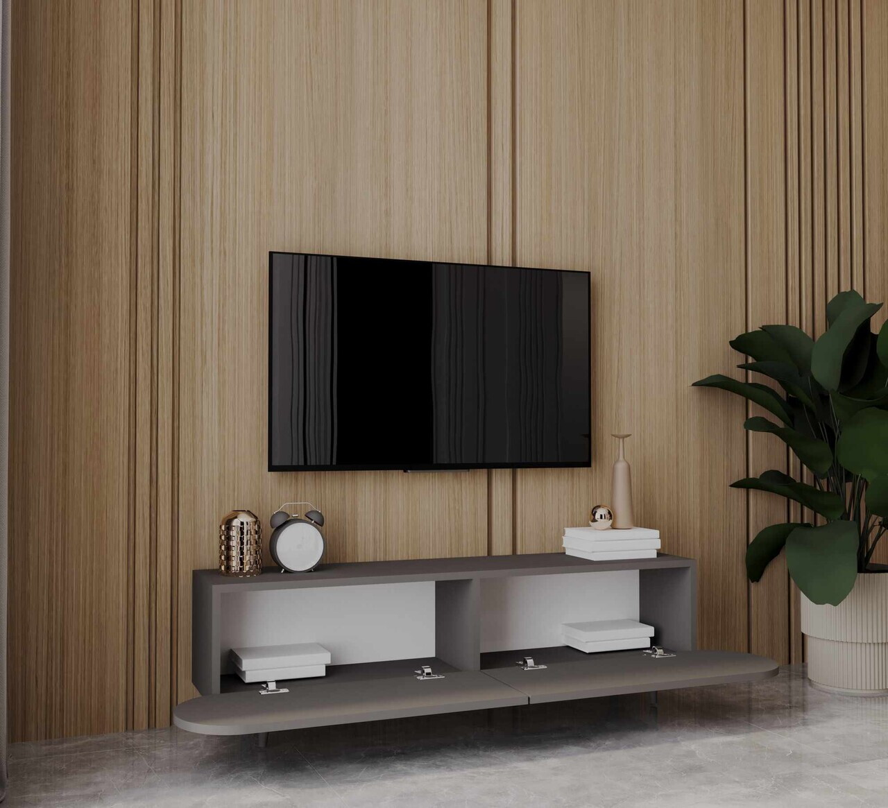 Comoda TV, Hanah Home, Regulus 140, 140x49x30 cm, MDF, Gri - view 2