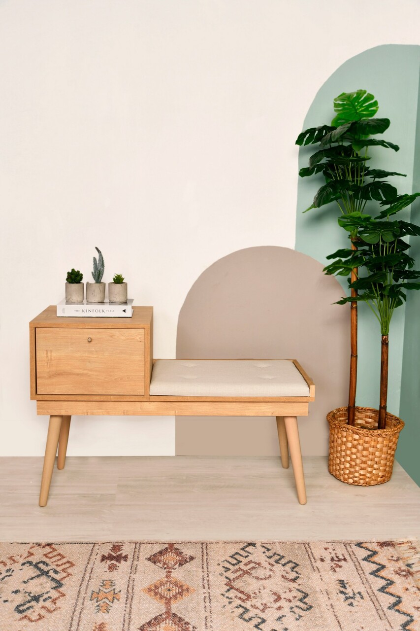 Banca, Wolina, Urban, 105x40x45 cm, Lemn de carpen, Stejar / Crem - 1 | YEO