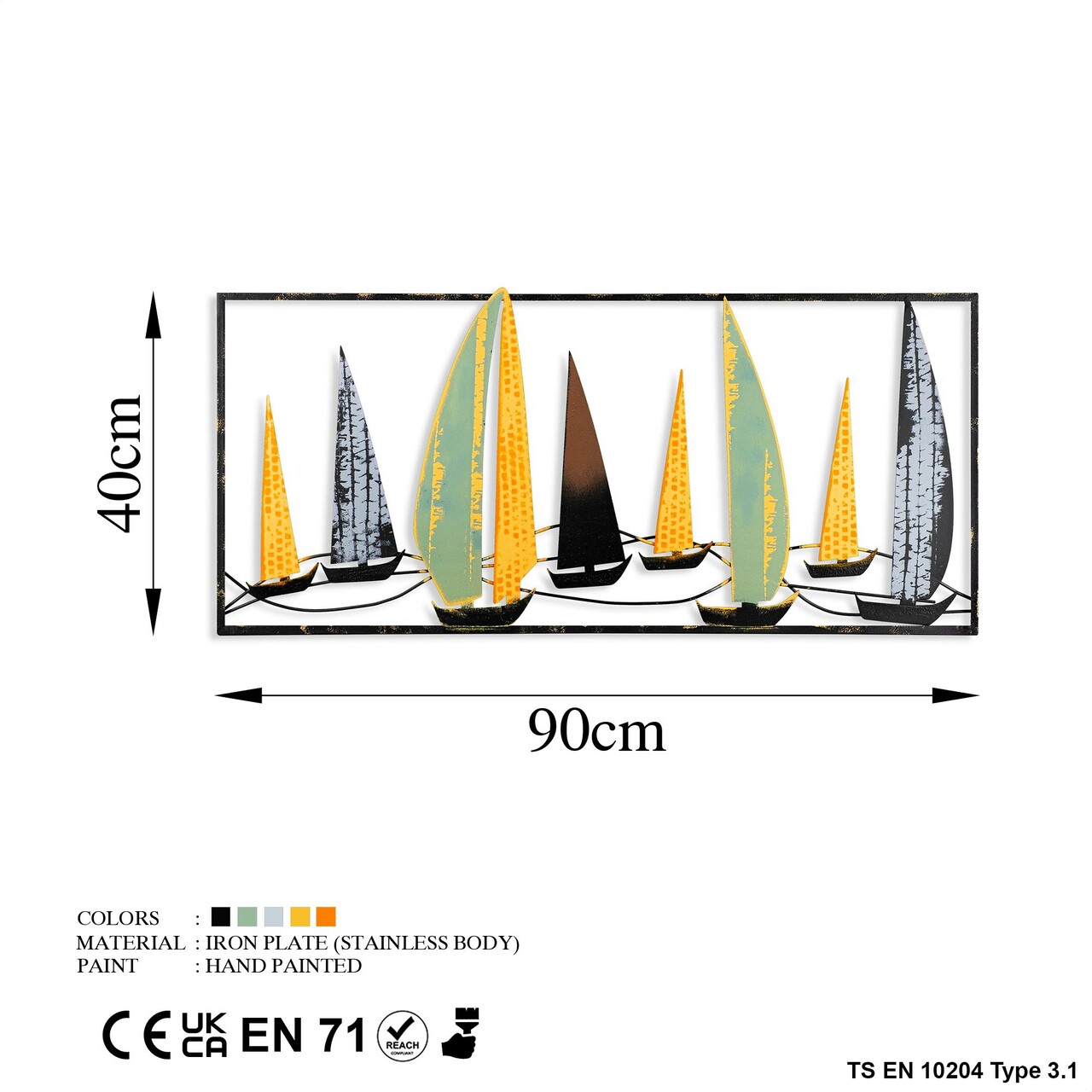 Decoratiune de perete, Yelkenli 3, Metal, 90 x 40 cm, Multicolor