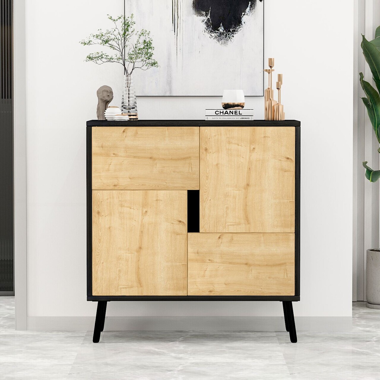 Dulap multifunctional, Hanah Home, Darien, 76.5x79.5x35 cm, PAL, Lemn negru / Stejar safir — imaginea 2
