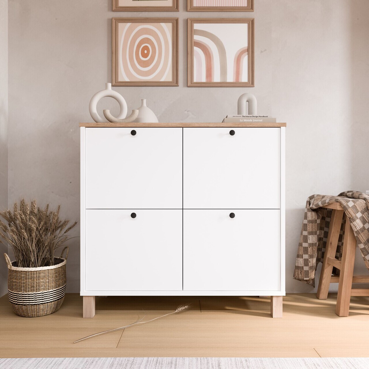 Pantofar Hanah Home Nord 90x85.2x35 cm PAL Alb / Stejar