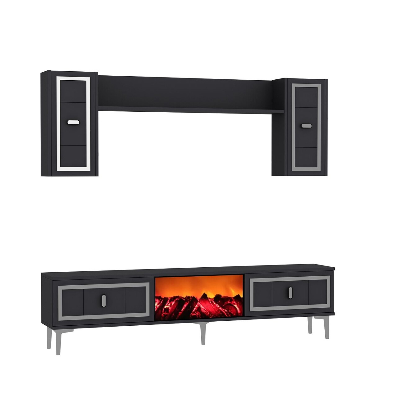 Comoda TV, Hanah Home, Orion Fireplace, 150x44.6x29.6 cm, PAL , Antracit / Argintiu - imagine 4