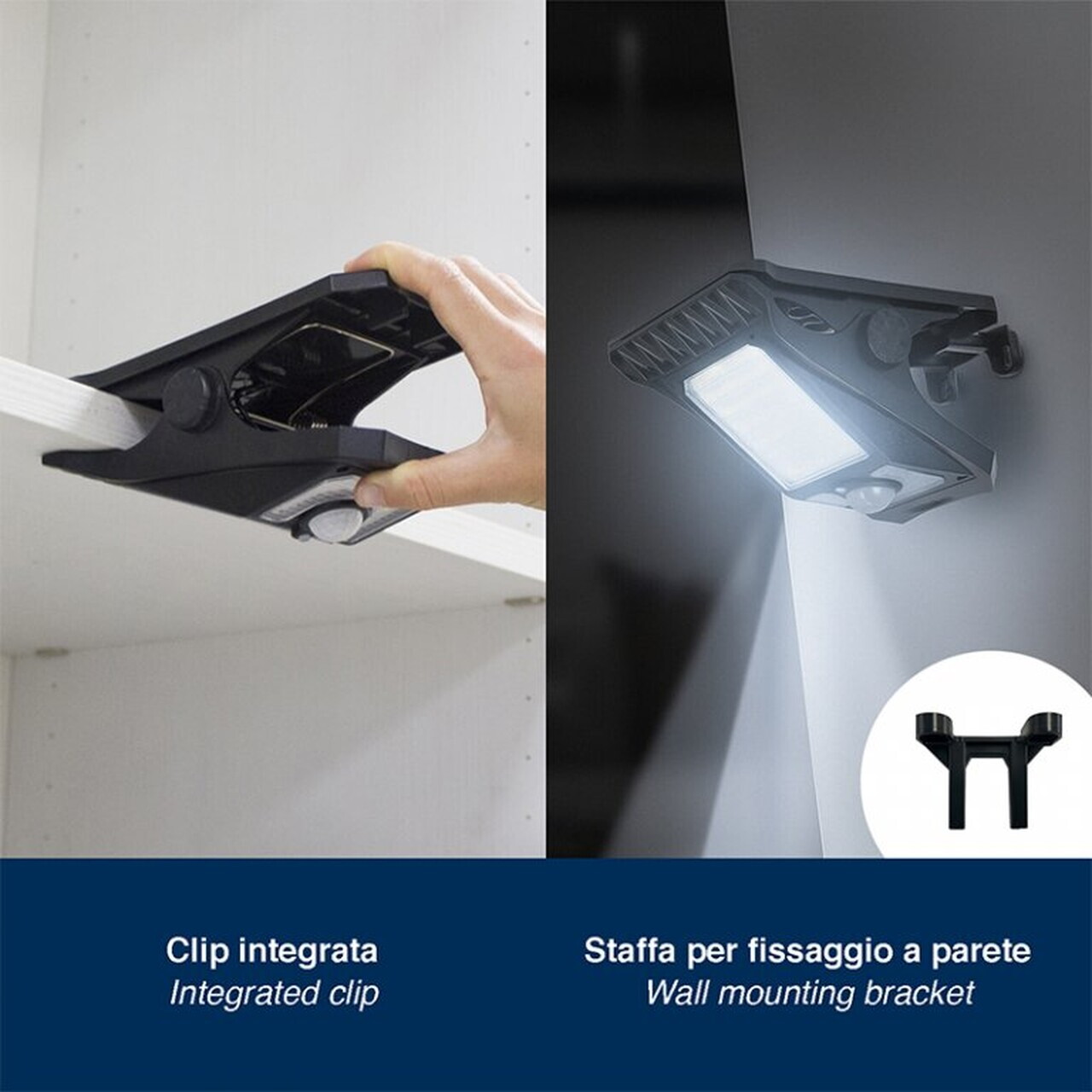 Lampa solara cu clema si senzor Clipia, Beper, IP65, 17.3x9.8x10.2 cm, negru — imaginea 6