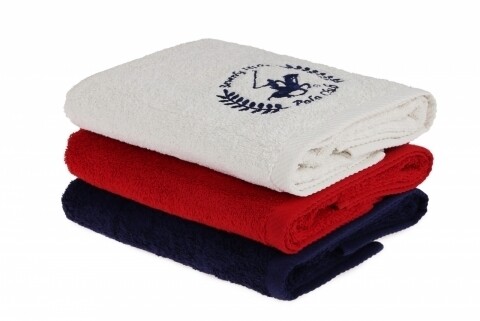 Set 3 prosoape de maini Beverly Hills Polo Club, 50x90 cm, 100% bumbac, Red/White/Dark Blue