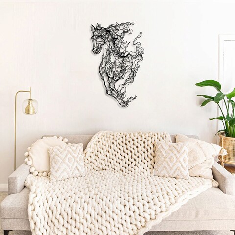 Decoratiune de perete, metal horse line art, otel, dimensiune: 66 x 41 cm, negru