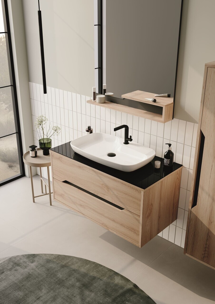 Dulap de baie cu chiuvetă, Hanah Home, Galia 100 v2, Stejar — imaginea 4