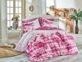 Lenjerie de pat dubla, 6 piese, 240x260 cm, 100% bumbac satinat, Hobby, Nadia Dusty Rose, alb/roz