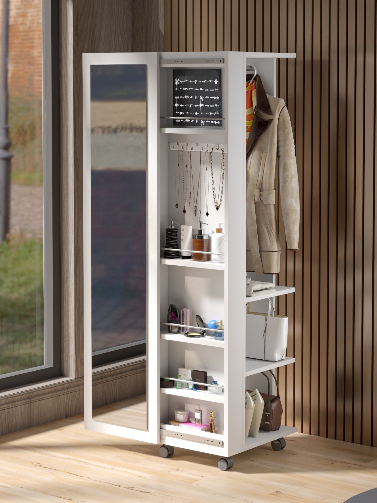 Dulap de bijuterii, Hanah Home, Mirvela, 40x160x40 cm, PAL, Pin Atlantic / Alb