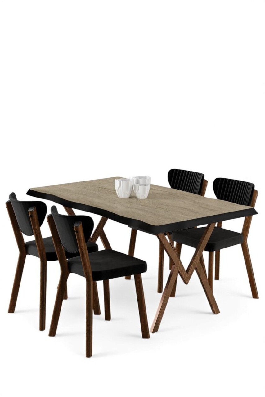 Set masă și scaune (5 bucăți), Hanah Home, Akort, Travertin / Negru - view 2