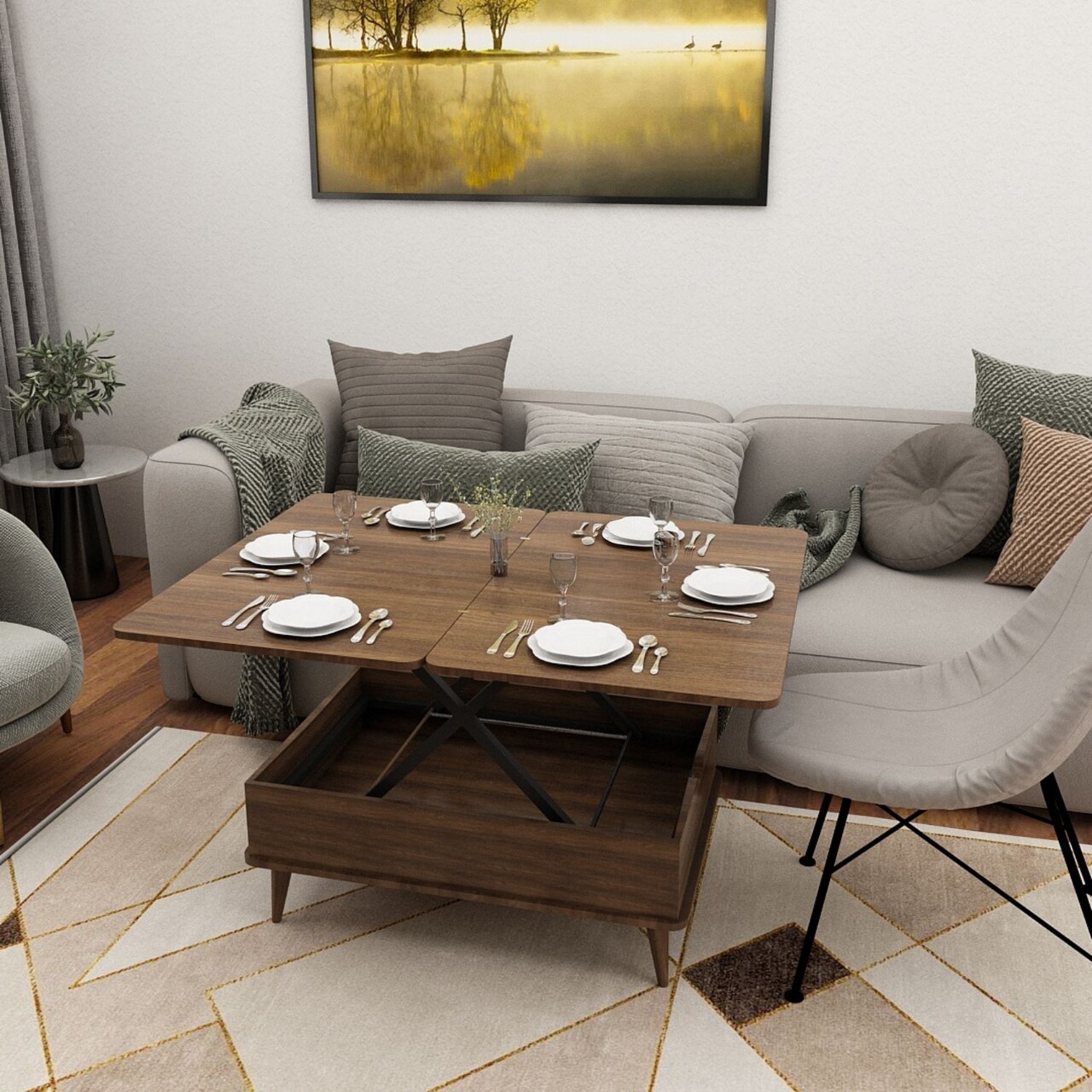 Masuta de cafea, Hanah Home, Dy Ada, 90x38x60 cm, PAL, Maro - view 2