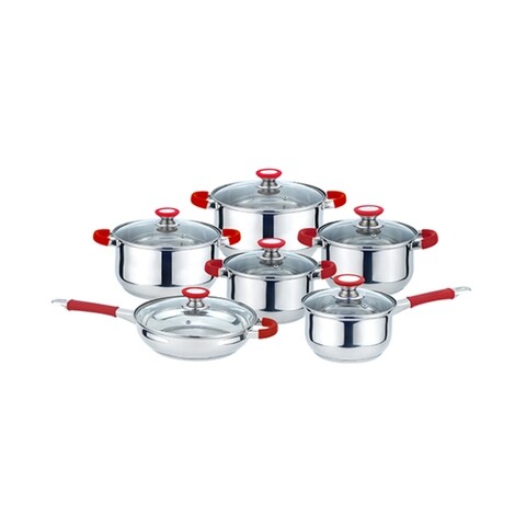Set de gatit 12 piese Muhler, MR-1275, inox, rosu