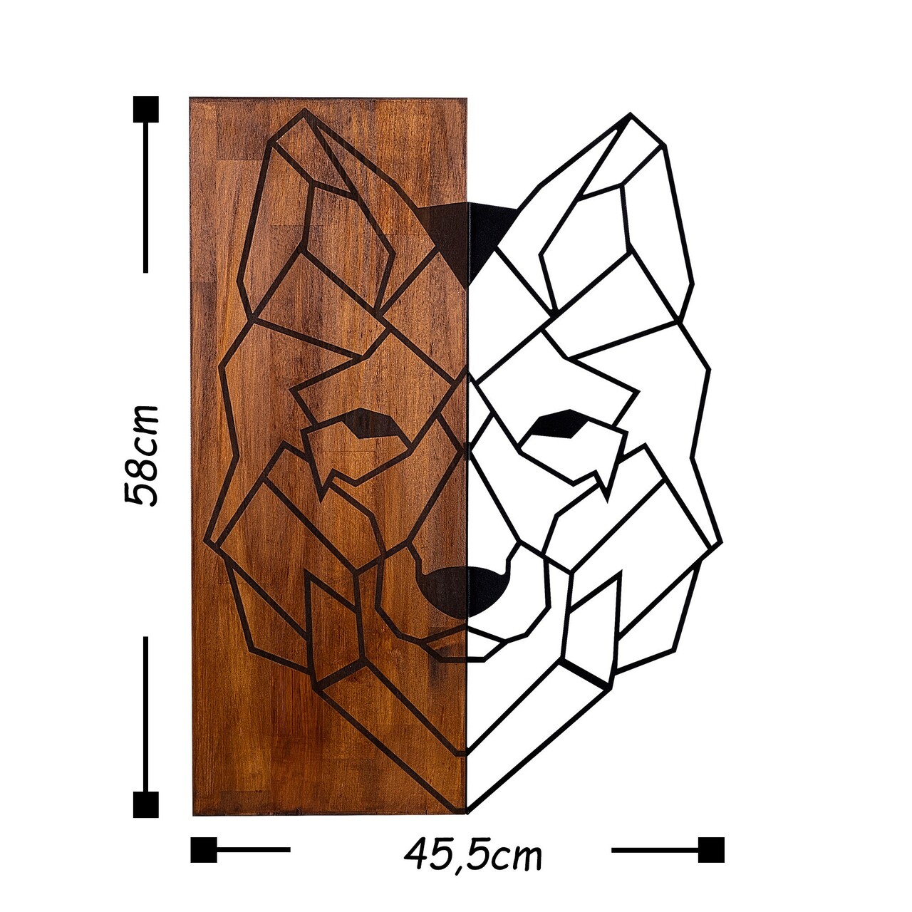 Decoratiune de perete, Wolf1, 50% lemn/50% metal, Dimensiune: 45,5 x 58 cm, Nuc / Negru - 2 | YEO