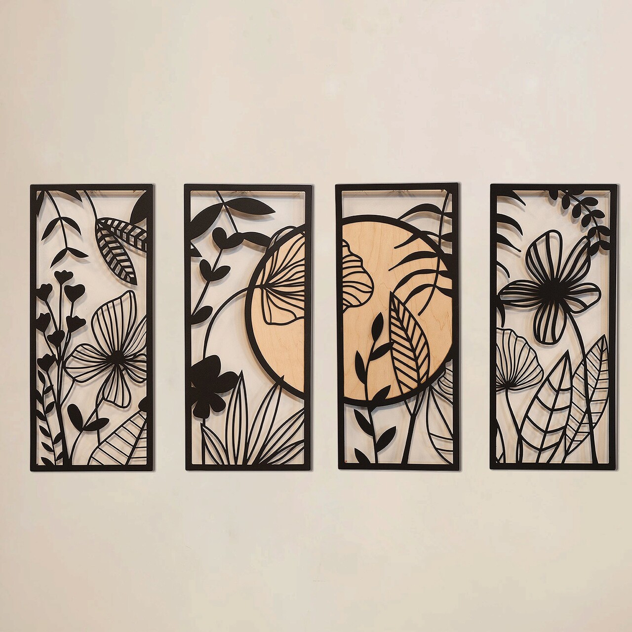 Decoratiune de perete, Ginkgo Wood, Otel, 29 x 68 cm, Negru/Bej - 1 | YEO