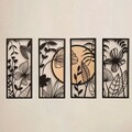 Decoratiune de perete, Ginkgo Wood, Otel, 29 x 68 cm, Negru/Bej