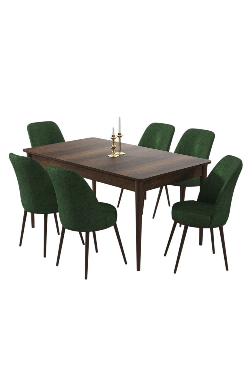 Set masa si scaune (7 piese), Hanah Home, Pir, Model baroc din lemn / Verde kaki — imaginea 2