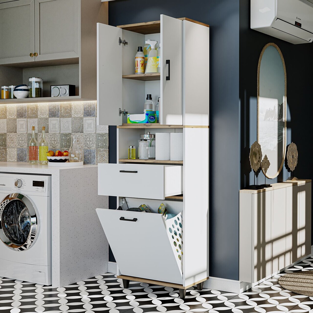 Dulap multifunctional, Hanah Home, 2531, 60x200x35 cm, PAL MELAMINAT, Pin Atlantic / Alb — imaginea 3