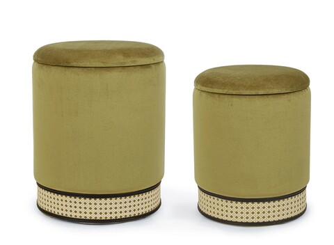 Set 2 taburete cu spatiu de depozitare milena, bizzotto, Ø36 x 44 cm, mdf/catifea, verde oliv
