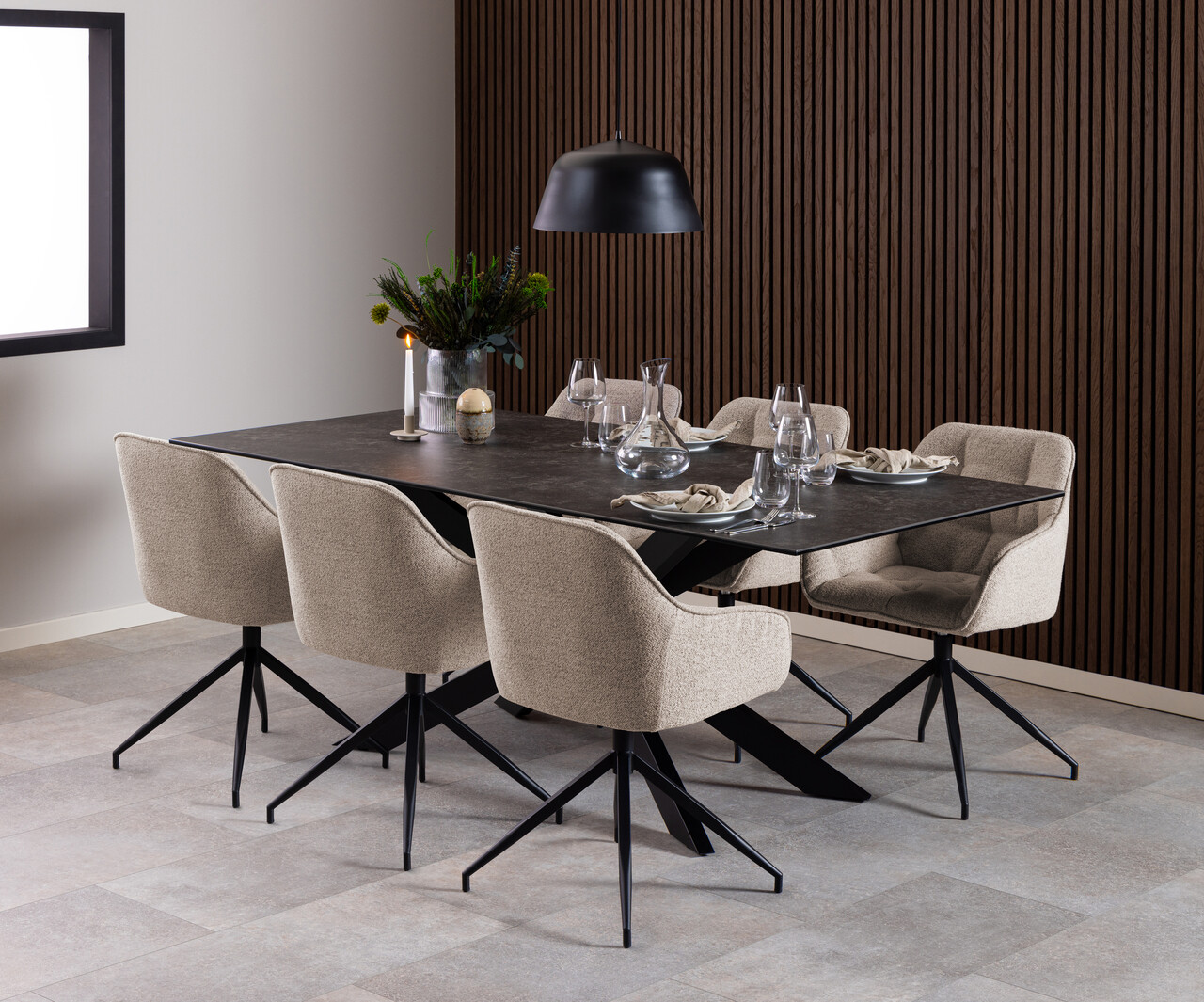 Scaun Brooke, Actona, 57x54.5x82 cm, rotativ, tesatura Boucle/otel, bej - view 6