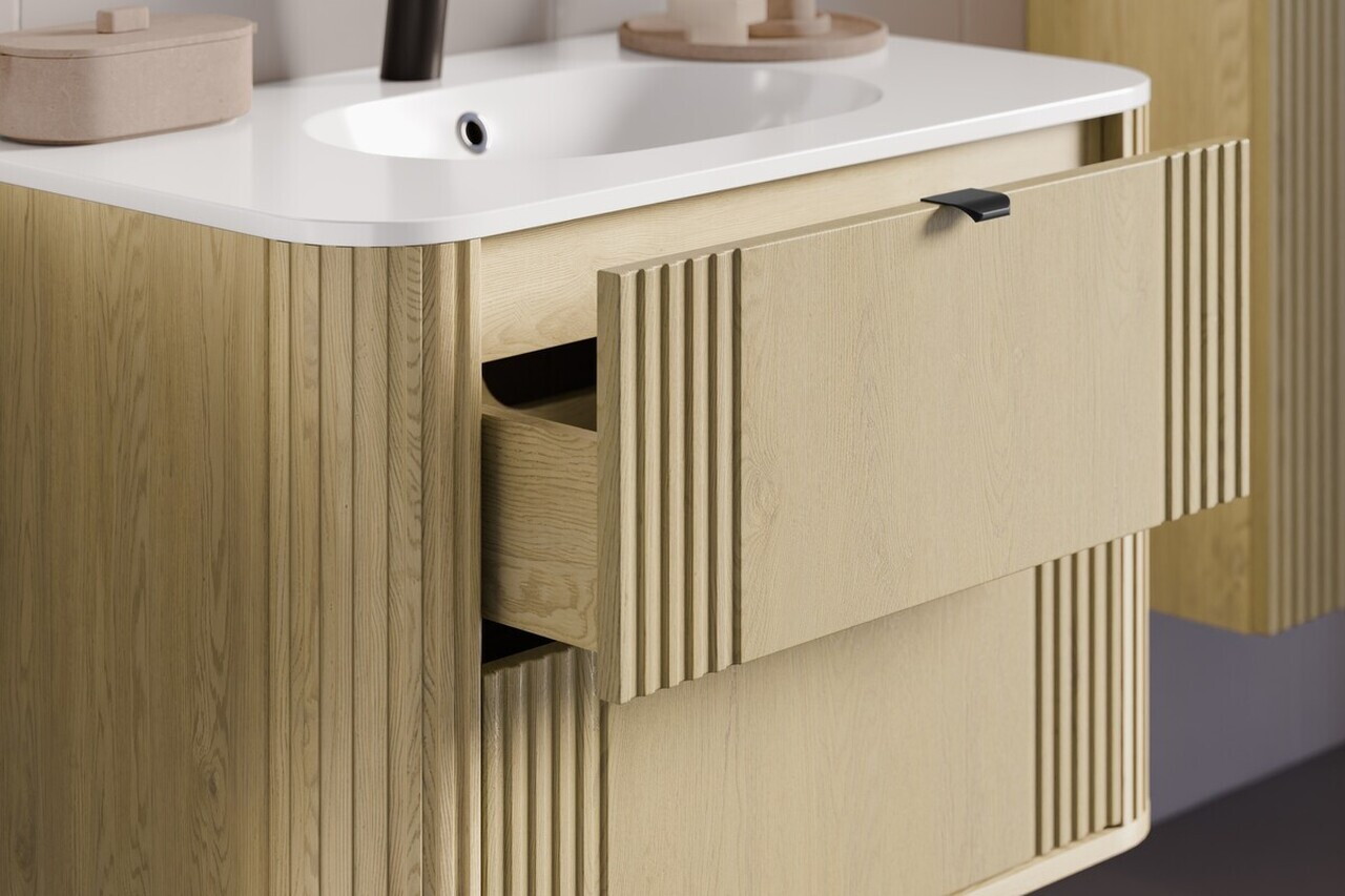 Set mobilier baie, Ovalia Cremona 100 cm, dulap inalt si masca cu lavoar, Comad, MDF/PAL, stejar - view 5