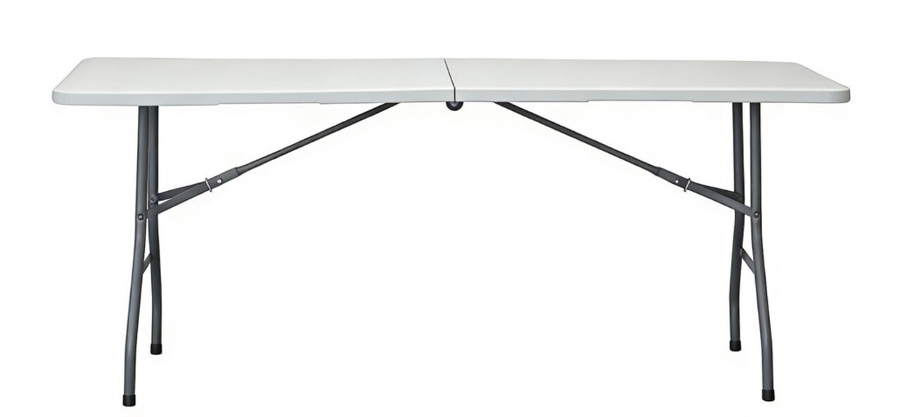 Masa pliabila pentru gradina Heinner, 180x70x74 cm, otel/plastic, alb/gri - imagine 2