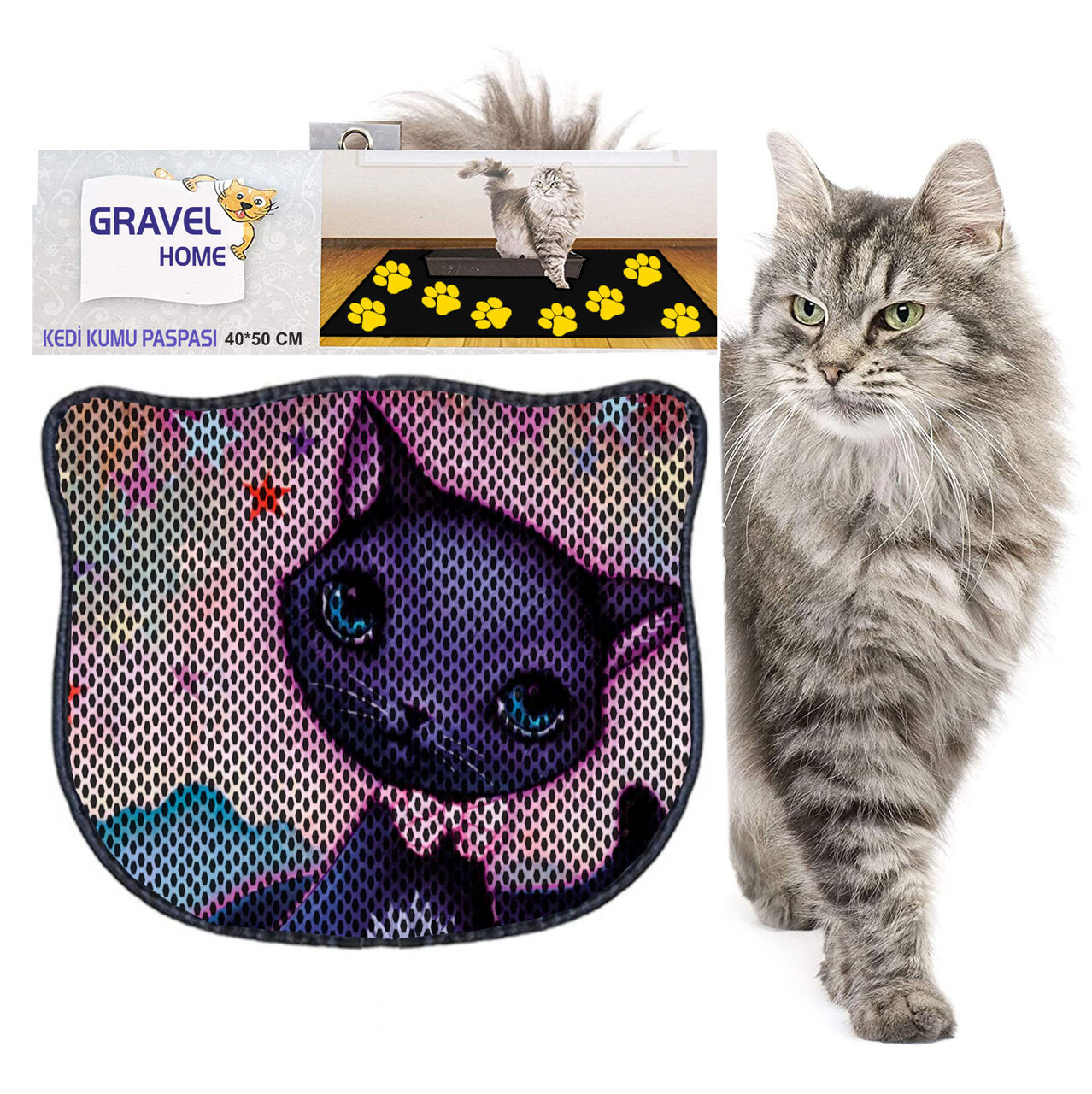 Covoras litiera pentru colectarea granulelor de nisip, Paws &amp; Whiskers, Kdkafa0112, 50% PVC/50% poliester, Multicolor - view 2