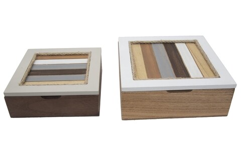 Set 2 cutii cu capac lignes, mauro ferretti, mdf, multicolor