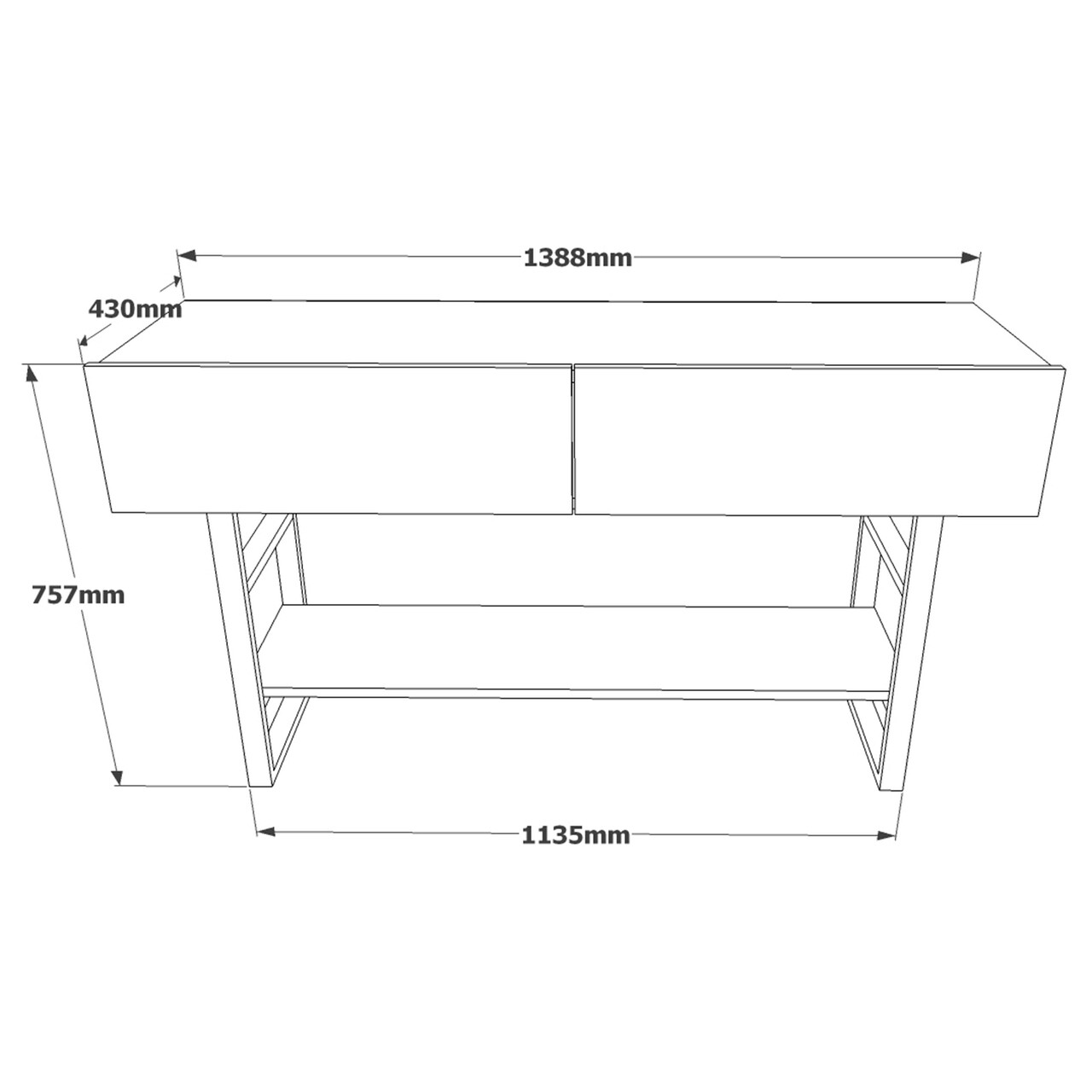 Consola Bedora, 139x75.7x43 cm, PAL, natur/negru