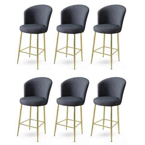 Set scaune de bar 6 piese, Charlotte, Fora, Metal, Antracit / Aur