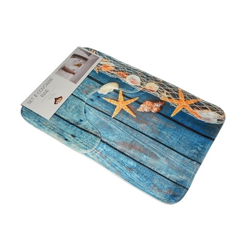 Set 2 covorase de baie, Casa Plastor, Sea, 45 x 73 cm, 37 x 45 cm, poliester/poliuretan/PVC, multicolor