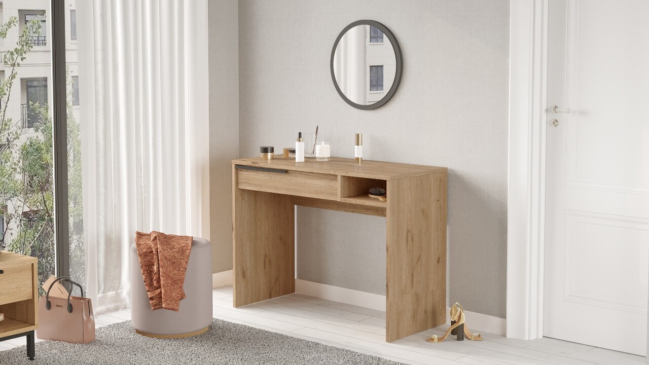 Masa de machiaj, Hanah Home, On18-S, 100x75x44.5 cm, Maro - view 2