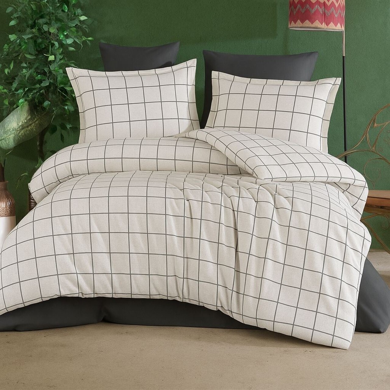 Lenjerie de pat dubla King (FR) 3 piese L'essentiel Maison Graph Alb