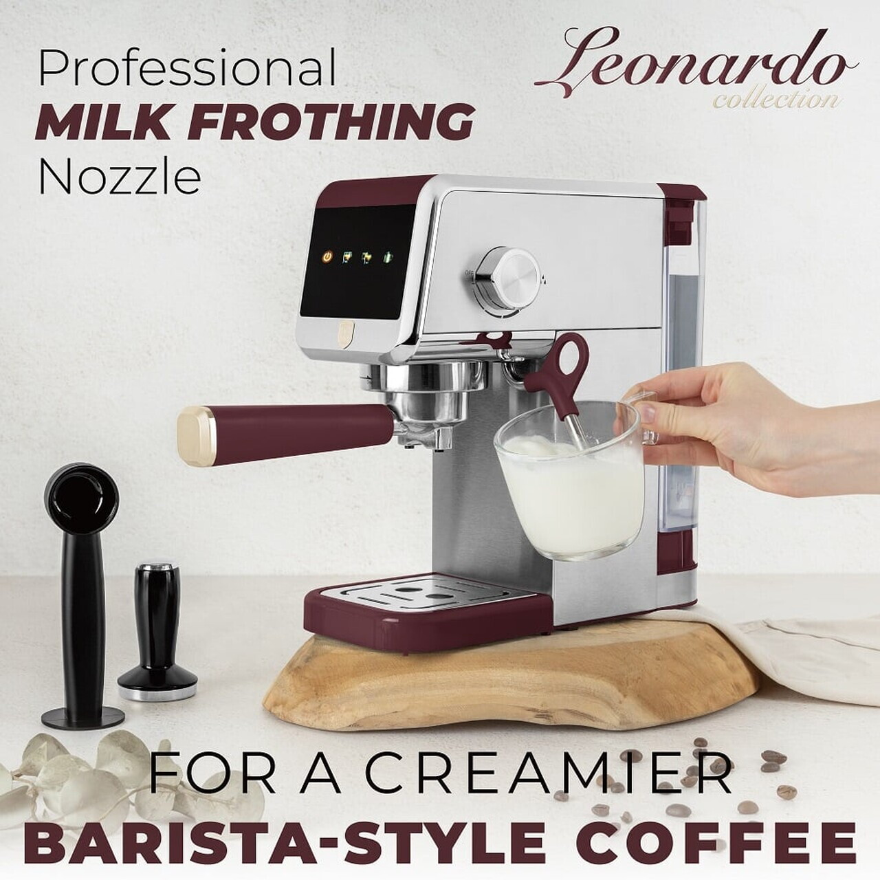 Espressor digital Berlinger Haus, Leonardo, 1350W, inox, argintiu/visiniu - imagine 10