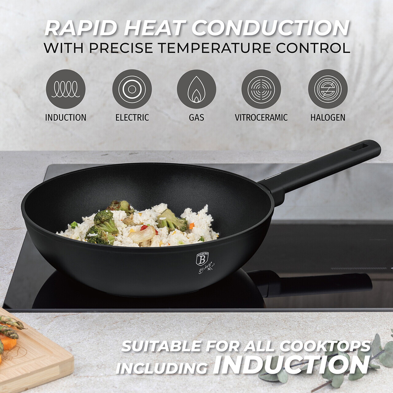 Tigaie Wok Berlinger Haus, Matte Black, 28 cm, 3.2 L, aluminiu forjat, negru - imagine 5