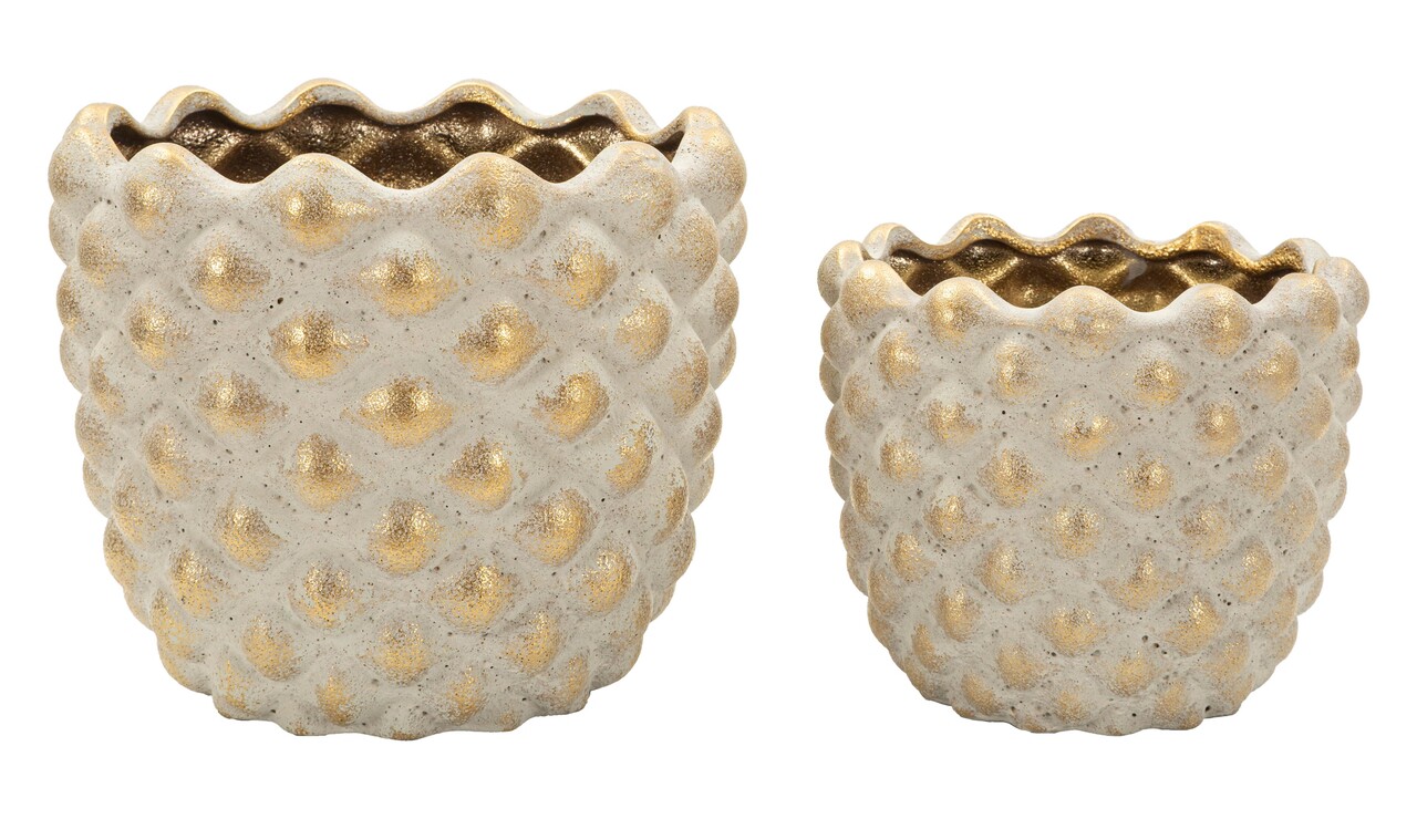 Set 2 ghivece, Mauro Ferretti, Pepipas, 23x18 cm, ceramica, gri/auriu - view 6