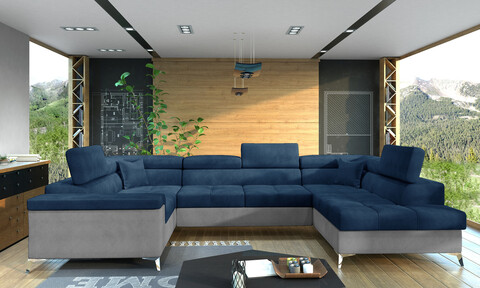 Coltar extensibil dreapta 6 locuri ELTAP, Th-20, Thiago, 342x208x88 cm, lemn/poliester, albastru inchis/gri deschis